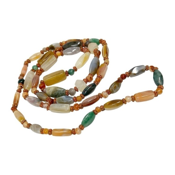 Vintage Beautiful Polished Natural Multi Gemstone Necklace 52" - Picture 6 of 16